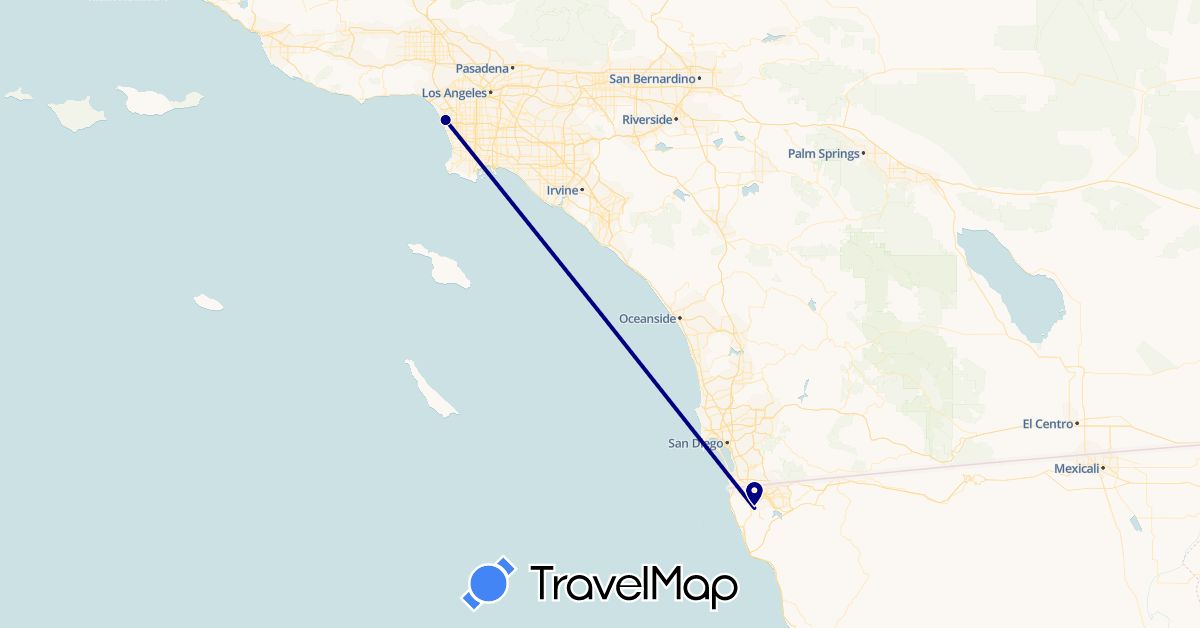 TravelMap itinerary: driving in Mexico, United States (North America)